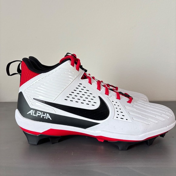Nike Alpha Menace‎ Strong Men\'s Football Cleats White Red Black Sz 12